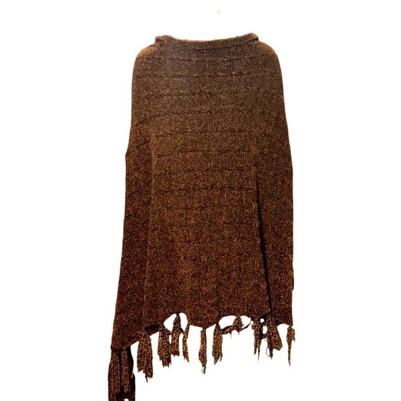 CCC Handmade Brown Knitted Shawl Wrap Fringe Edges One Size Casual Winter Nights - Picture 3 of 6